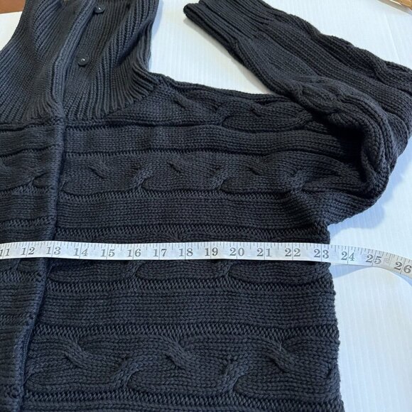 TALBOTS Woman Petite 2X Cable Knit Cowl Neck Sweater Snap Button Black Cotton - Picture 8 of 14